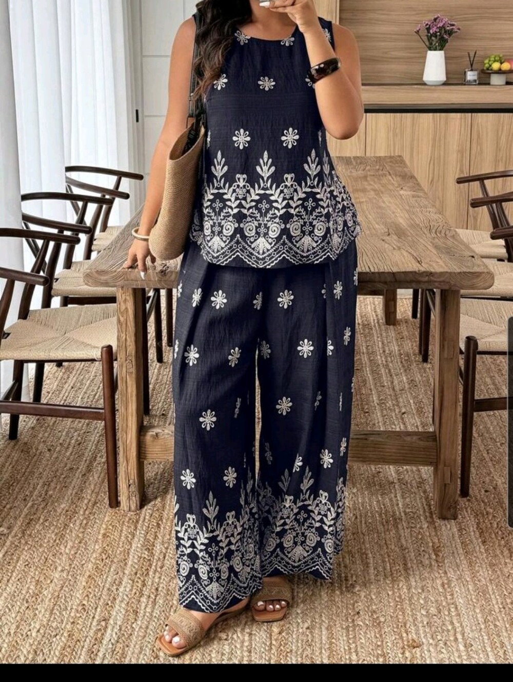 BRAND NEW ** Navy Blue 2 PC Embroidered Sleeveless Outfit.